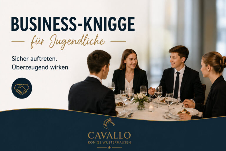 Ankündigungsgrafik für den Business-Knigge-Kurs für Jugendliche