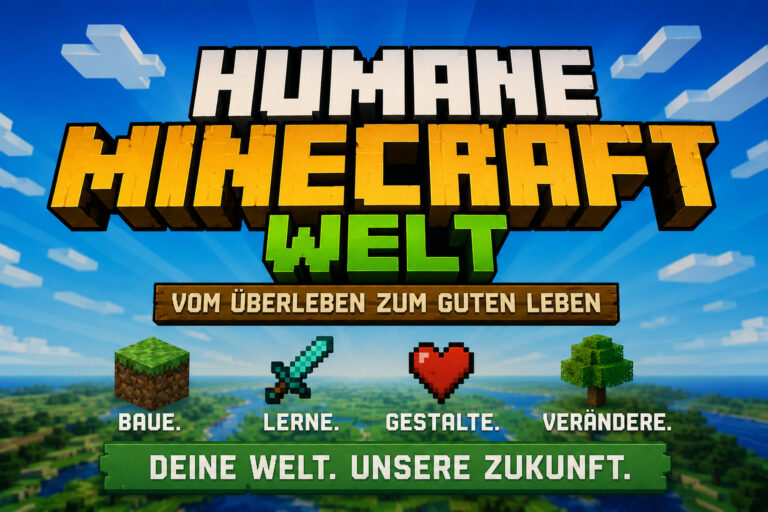 Ankündigungsgrafik für das Projekt Humane Minecraft-Welt